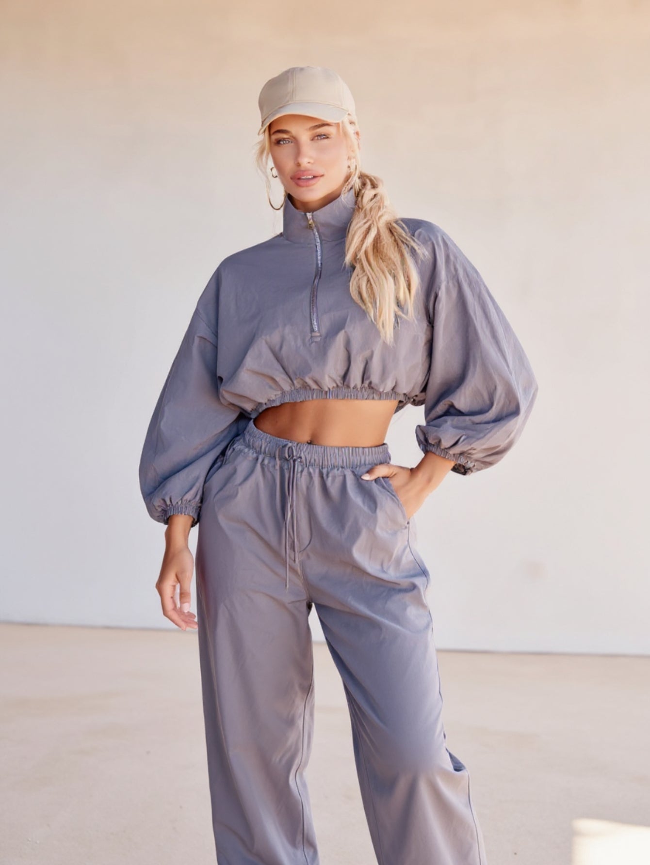 Women's Sweatshirts Autumn Winter Fashion Daily Plain Cropped Zipper Puff Sleeve Stand Collar Casual Pullover