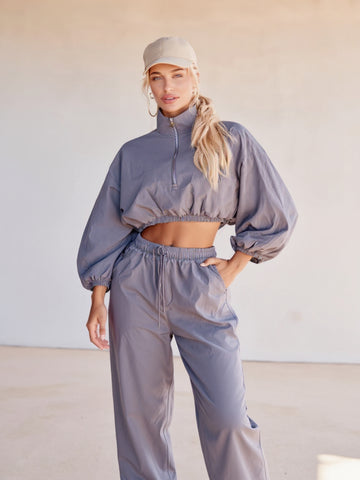 Women's Sweatshirts Autumn Winter Fashion Daily Plain Cropped Zipper Puff Sleeve Stand Collar Casual Pullover