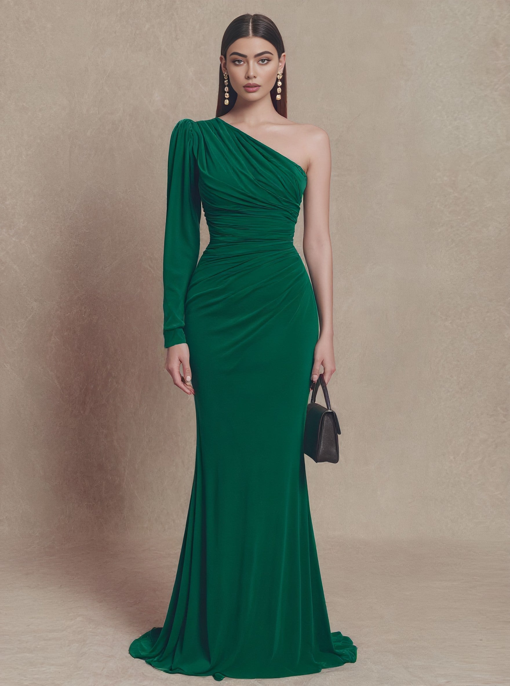 Autumn Casual Tight Fish Tail Dress Shoulder Oblique Straight Sleeve Long Gown Style Women's Clothing Fashion Dress