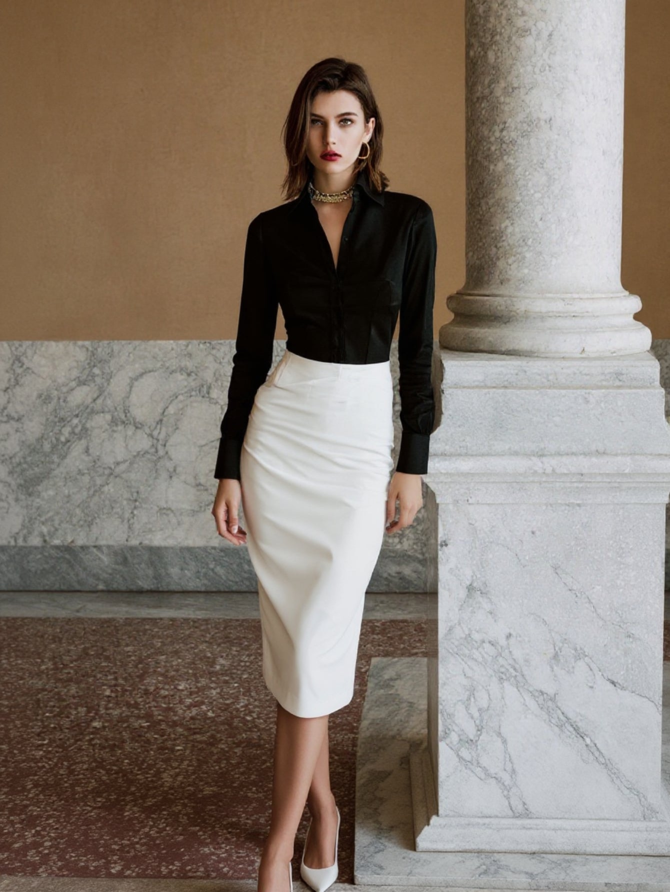 Autumn Shirts 2025 Women's Daily Basic Plain Long Sleeve V-Neck Fitting Slim Office Lady Shirts