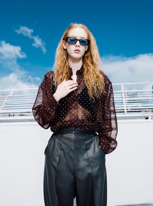 Casual Loose Round Neck Shirt Autumn Fashion Comfortable Regular Length Women's Top Style Classic Simple Polka Dot