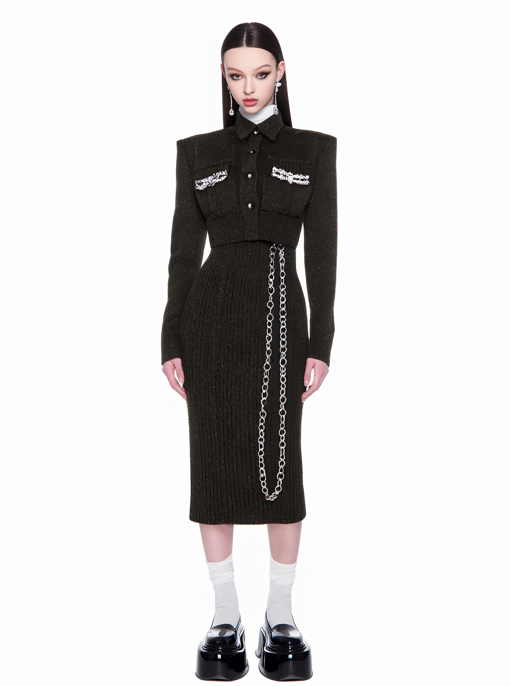 Casual Collar Suit Skirt Set Autumn Fashion Women's Ensemble Casual Style Turn-down Collar Skirt Suit for Autumn Season