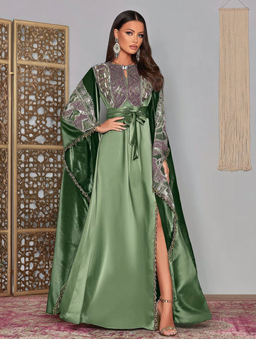 Loose Fit Casual Long Dress Autumn Fashion Round Neck Batwing Sleeve Women's Muslim Clothing A-Line Skirt Style