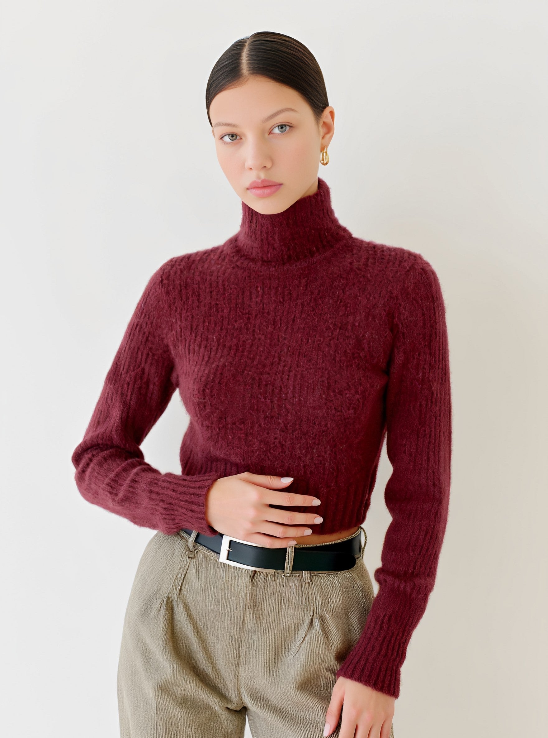 Winter Sweater Tight Fit Long Sleeve High Collar Casual Style Straight Tube Sleeve Regular Length Women's Top Fashion Clothing