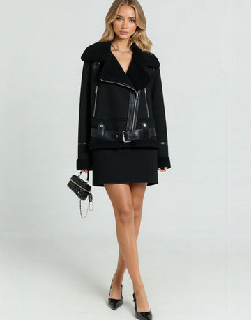 Women's Imitation Leather Fleece-Lined Thickened Warm Jacket European And American Style Cashmere Cotton Outerwear