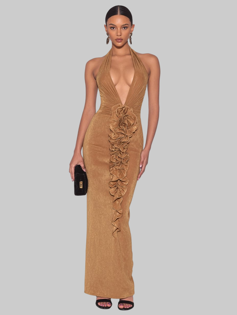 Autumn Winter Dress Straight Sleeve V Neck Beach Style Long Skirt Type Women's Clothing Fashionable Casual Gown