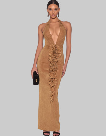 Autumn Winter Dress Straight Sleeve V Neck Beach Style Long Skirt Type Women's Clothing Fashionable Casual Gown