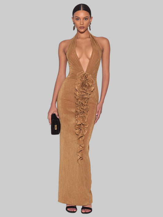 Autumn Winter Dress Straight Sleeve V Neck Beach Style Long Skirt Type Women's Clothing Fashionable Casual Gown