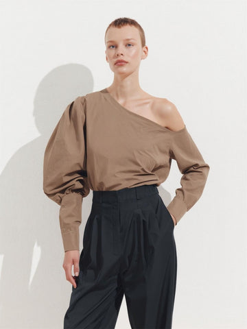 Autumn Blouses 2025 Women's Sexy Plain Long Sleeve One-Shoulder Fitting Slim Dating Blouses