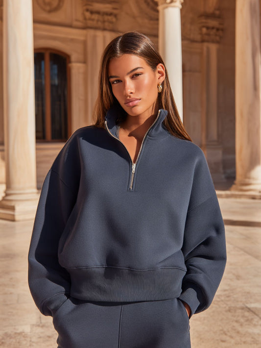 Boutique Women's Sweatshirts Autumn Winter Comfortable Simple Plain Zipper Long Sleeve Stand Collar Casual Pullover