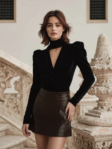 Women's Autumn T-Shirts Basics Streetwear Solid Color Puff Sleeve V-Neck Casual Tees