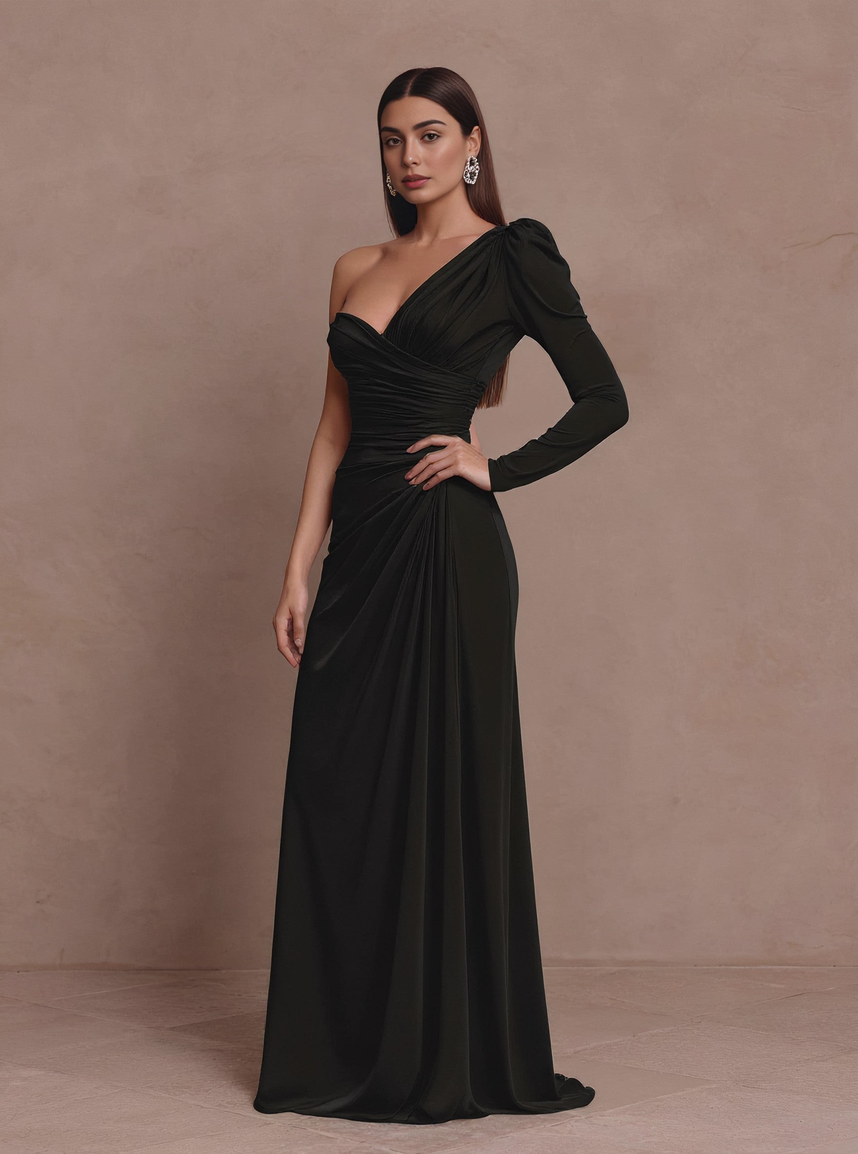 Autumn Casual Fitted Asymmetrical Sleeve Dress Long Gown Style Lamb Leg Sleeve Women's Skirt Dress