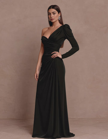 Autumn Casual Fitted Asymmetrical Sleeve Dress Long Gown Style Lamb Leg Sleeve Women's Skirt Dress