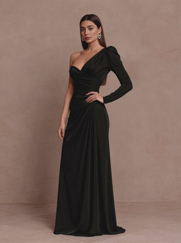 Autumn Casual Fitted Asymmetrical Sleeve Dress Long Gown Style Lamb Leg Sleeve Women's Skirt Dress