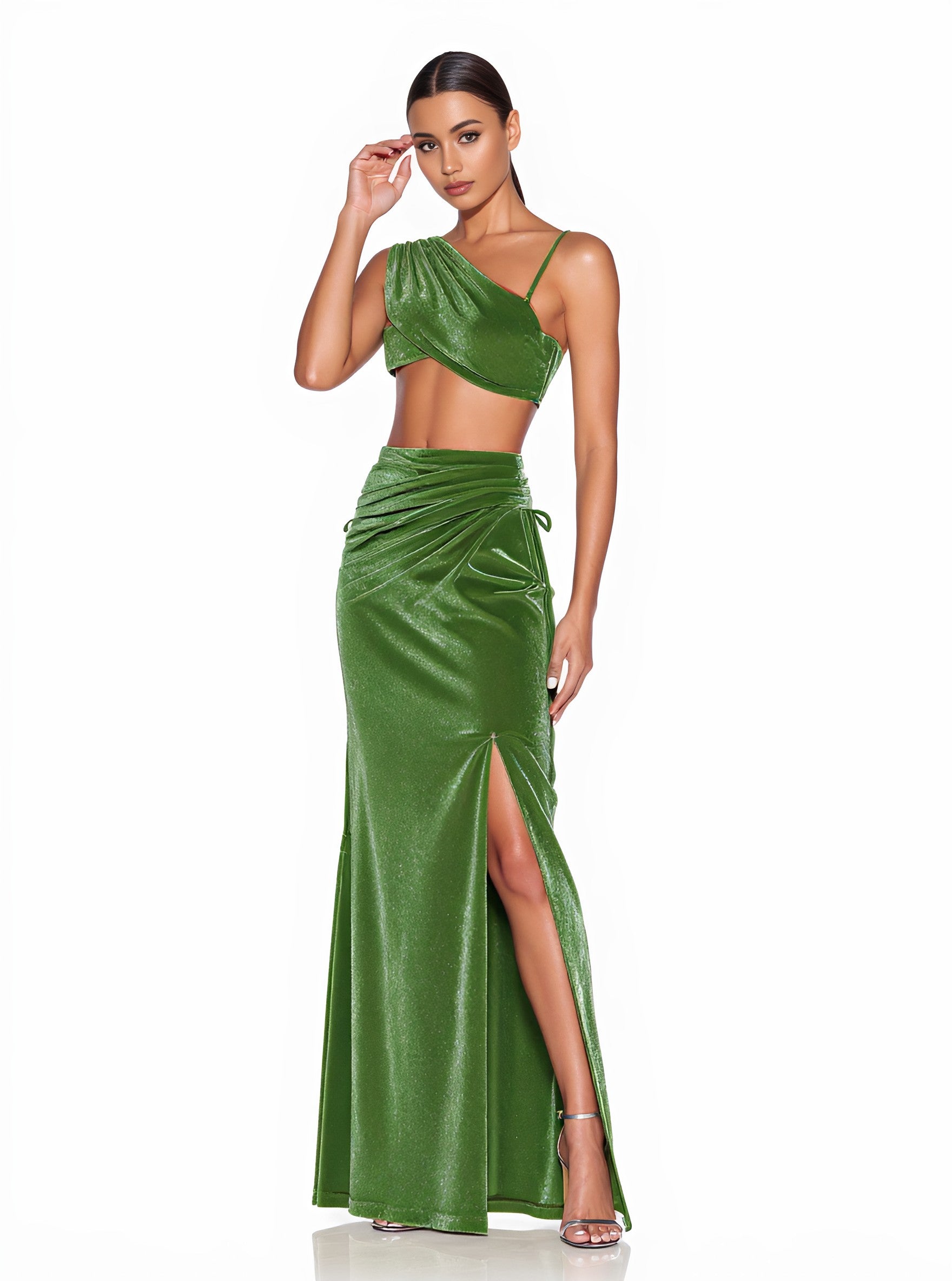 Women's Fashionable Sexy Skirt Suit Ensemble Stylish Clothes Set for Seasonal Wear Party One-Shoulder Sleeveless Cropped