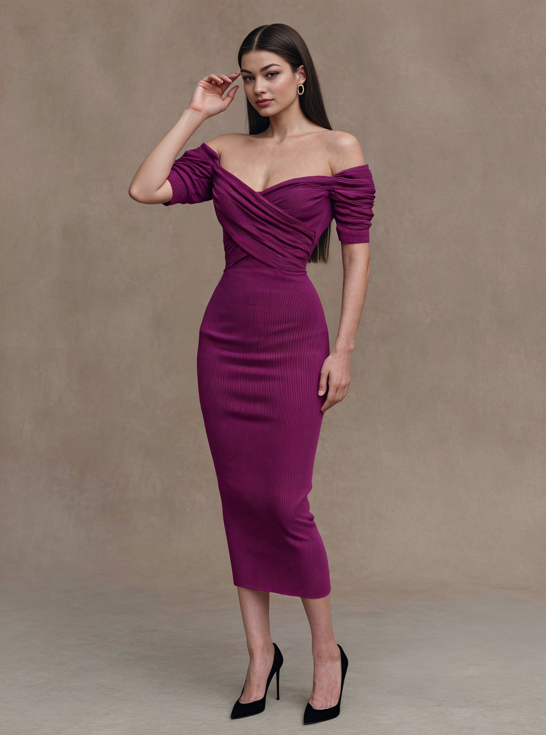 Autumn Tight Fit Wrap Dress Casual Style Shoulder Exposure One-Shoulder Neckline Mid-Length Skirt For Women