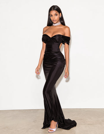 2025 Summer Women's Dresses Sexy Solid Color Short Sleeve Off Shoulder Cut-Out Decent Maxi Evening Dresses