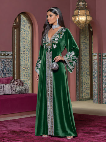 Autumn Casual Loose Jalabiyas Long Dress V-neck Sleeve Design A-line Skirt Style Women's Muslim Fashion Arabic Robe