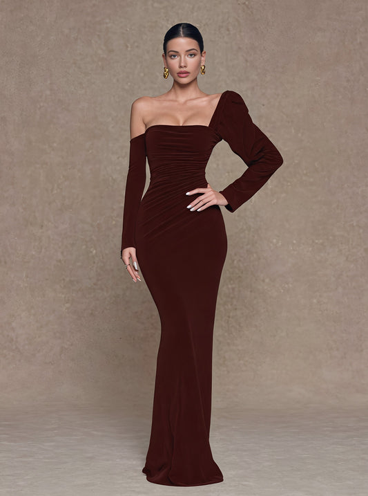 Asymmetric Tight Fit Fish Tail Dress With Lamb Sleeve Casual Mid Length Skirt Style Women's Clothing Spring Autumn Fashion