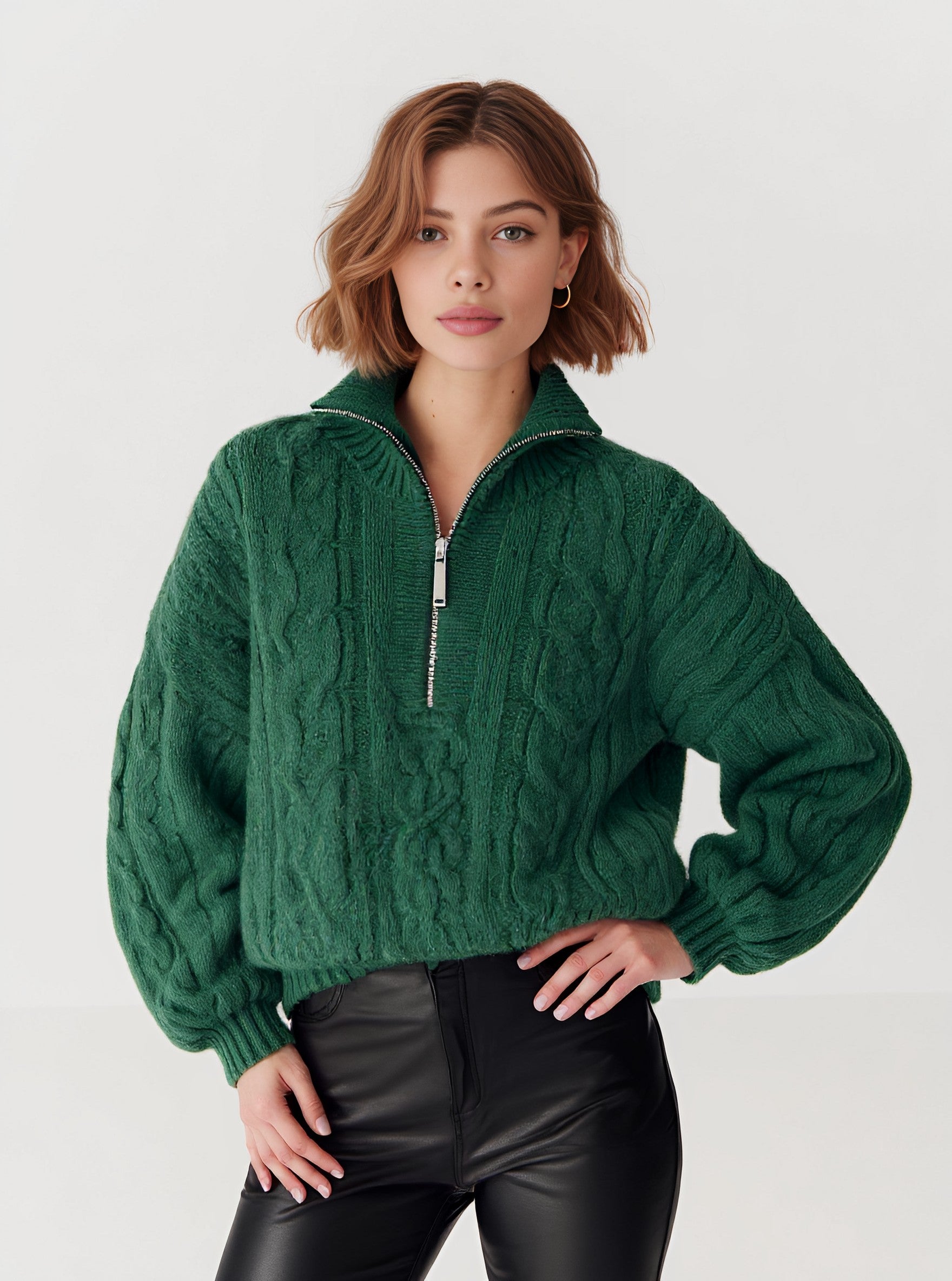 Winter Sweater Long Sleeve Regular Length Casual Style Body-Fitting Design Turn-down Collar Straight Tube Sleeves Women's Top