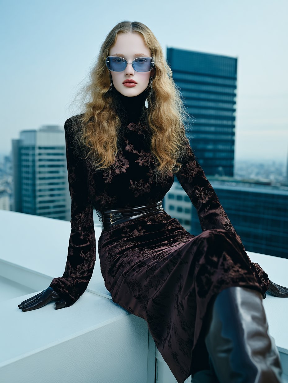 Autumn High Neck Tight Dress Mid-Length Skirt Style Casual Straight Sleeve Close-Fitting Design Women's Fashion Dress