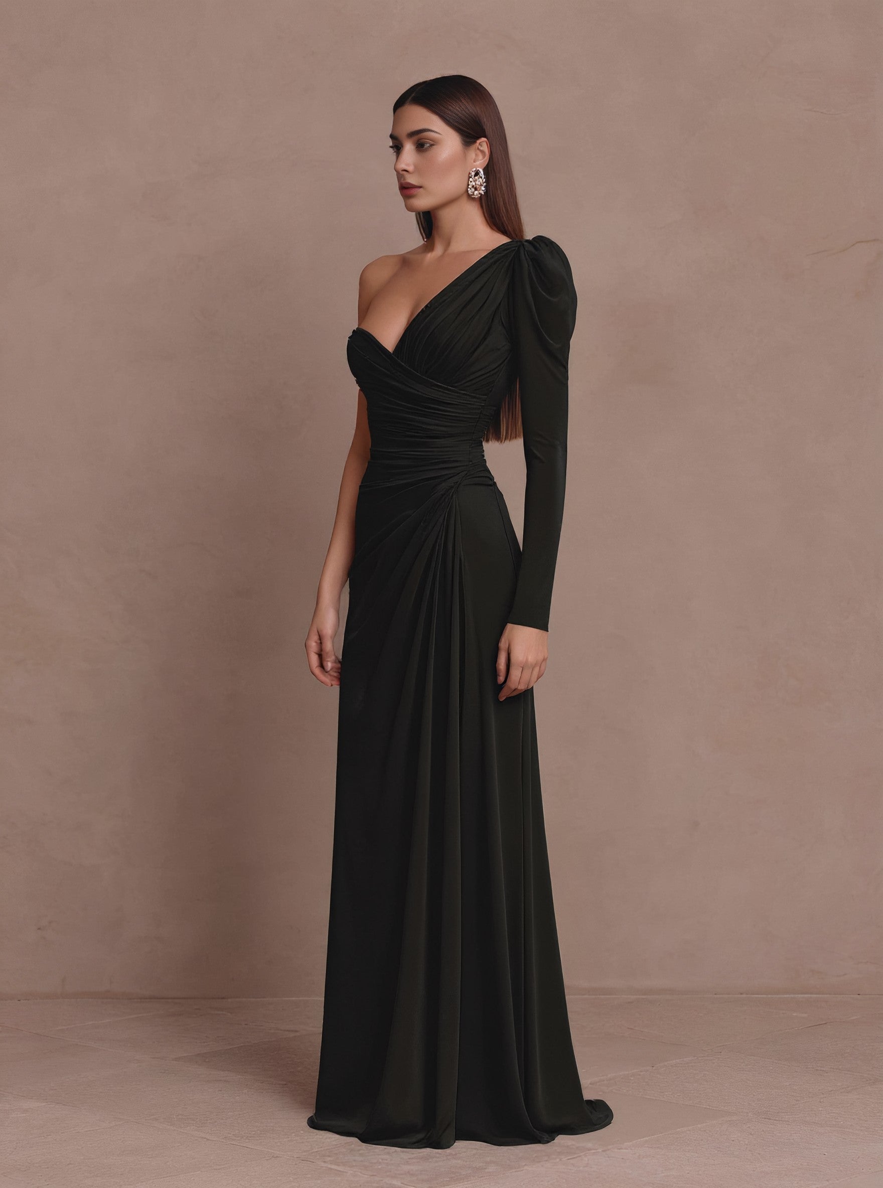 Autumn Casual Fitted Asymmetrical Sleeve Dress Long Gown Style Lamb Leg Sleeve Women's Skirt Dress