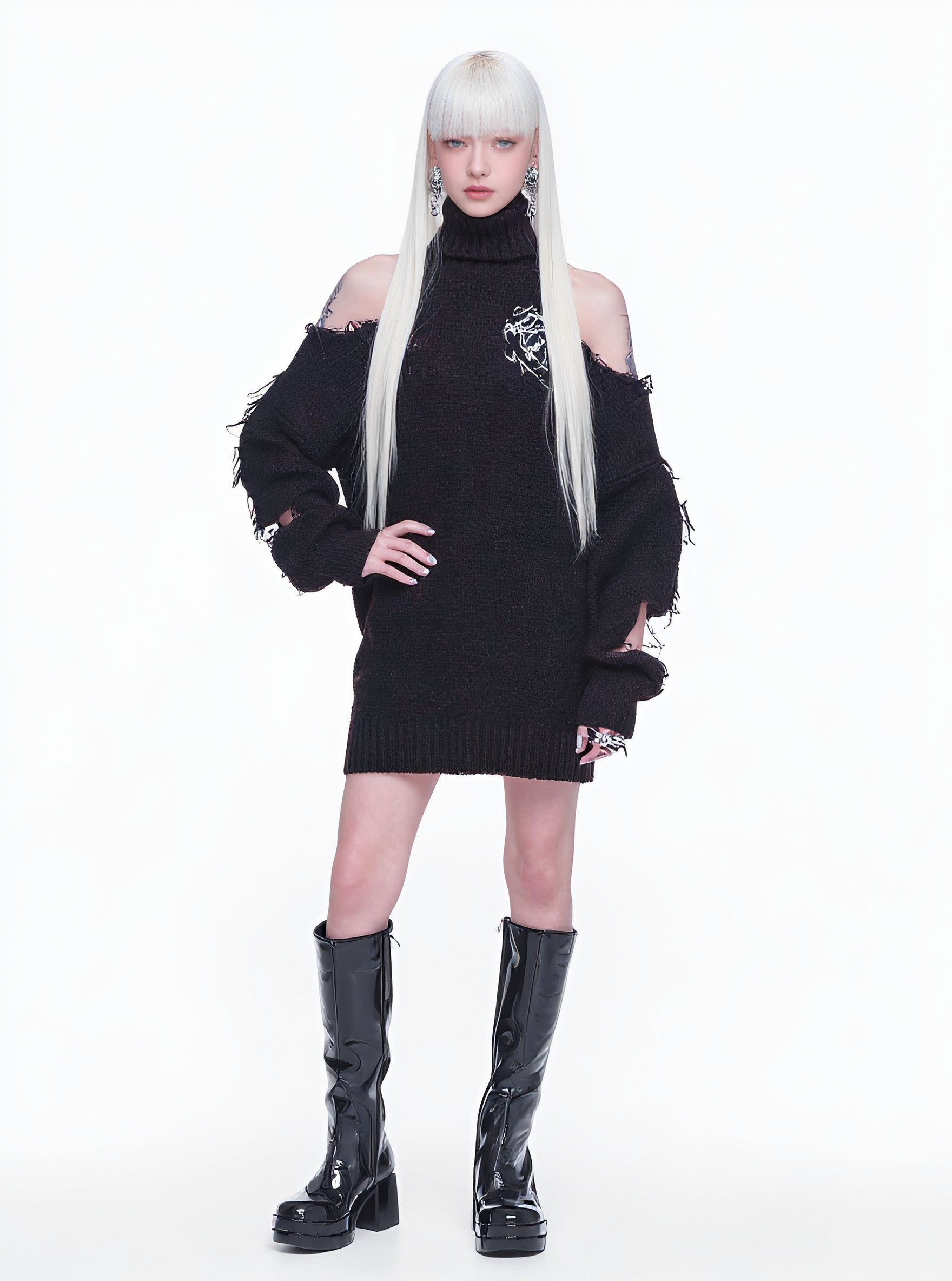 Casual Mid-Length Straight Tube Dress High Collar Shoulder Bared Sleeve Regular Fit Autumn Fashion Women's Skirt Dress