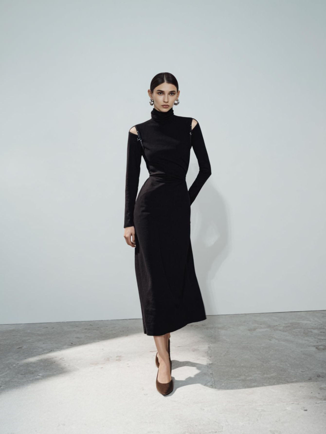 Autumn Dresses 2025 Women's Fashion Solid Color Long Sleeve High Neck A-Line Midi Streetwear Dresses