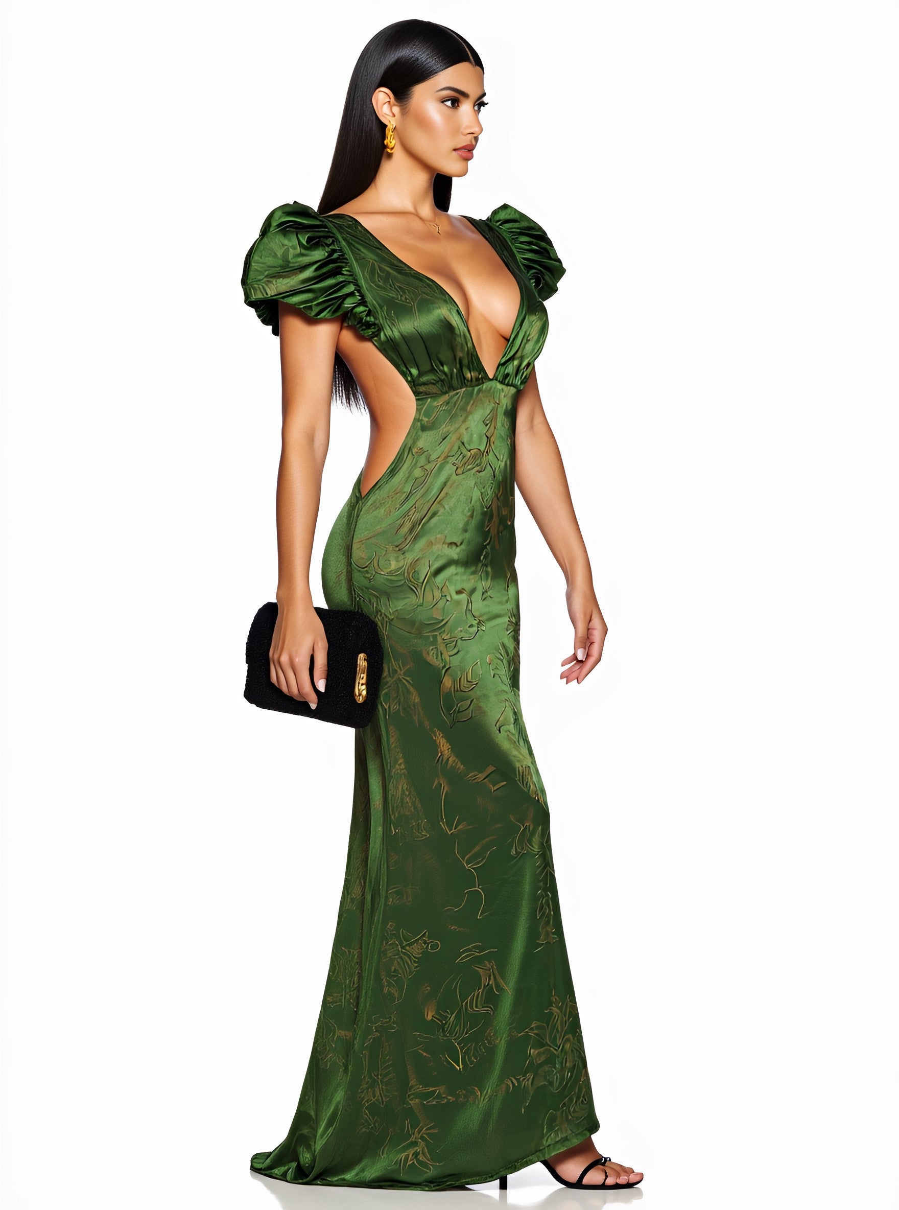 Autumn Winter Casual Dress Mid-Length A-Line Skirt Straight Sleeve Plunge Neck Fit Type Women's Fashion Clothing