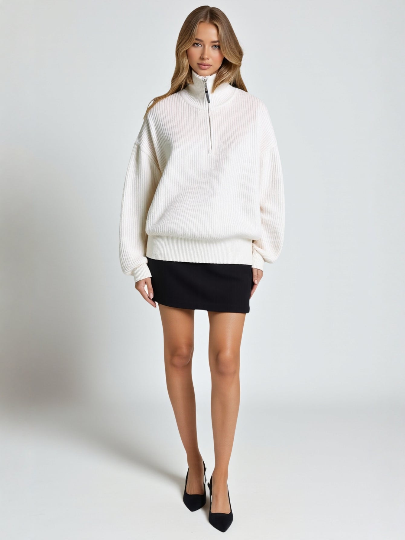 Women's Half Zipper Pit Stripe Base Sweater Loose Slimming Early Autumn Winter Outerwear Innerwear Fashion Top