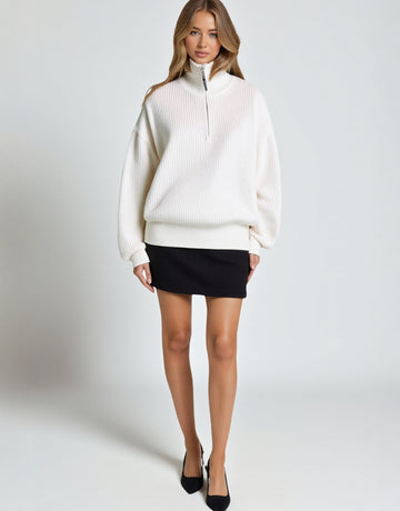 Women's Half Zipper Pit Stripe Base Sweater Loose Slimming Early Autumn Winter Outerwear Innerwear Fashion Top