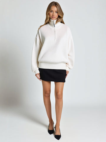 Women's Half Zipper Pit Stripe Base Sweater Loose Slimming Early Autumn Winter Outerwear Innerwear Fashion Top