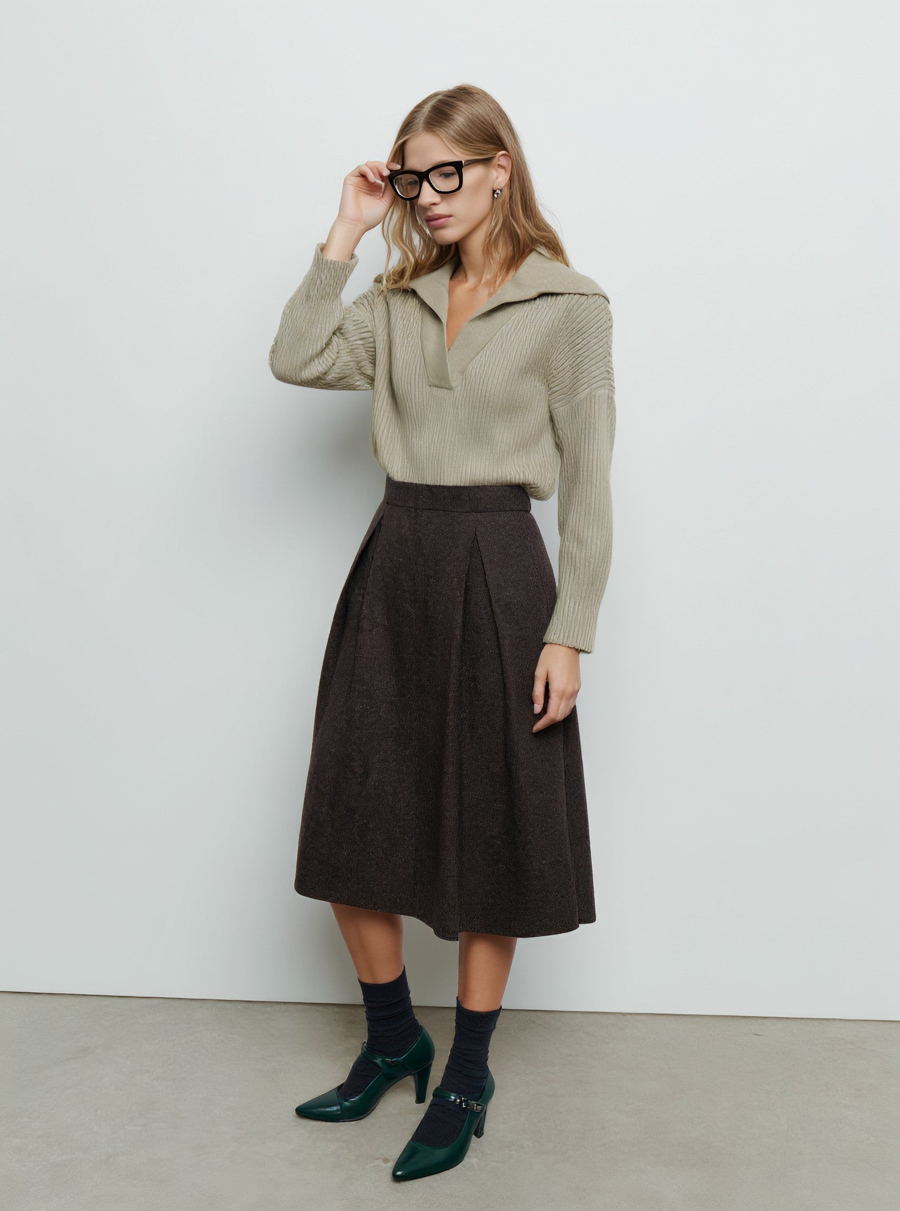 Winter Casual Fit Mid-Length Skirt Regular Waistline A-Line Skirt Women's Fashionable Winter Clothing Half Skirt