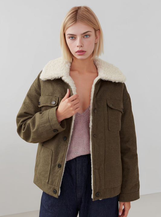 Casual Collared Winter Jacket Women's Topwear Fashion Style Flip Collar Outerwear for Cold Weather Seasons