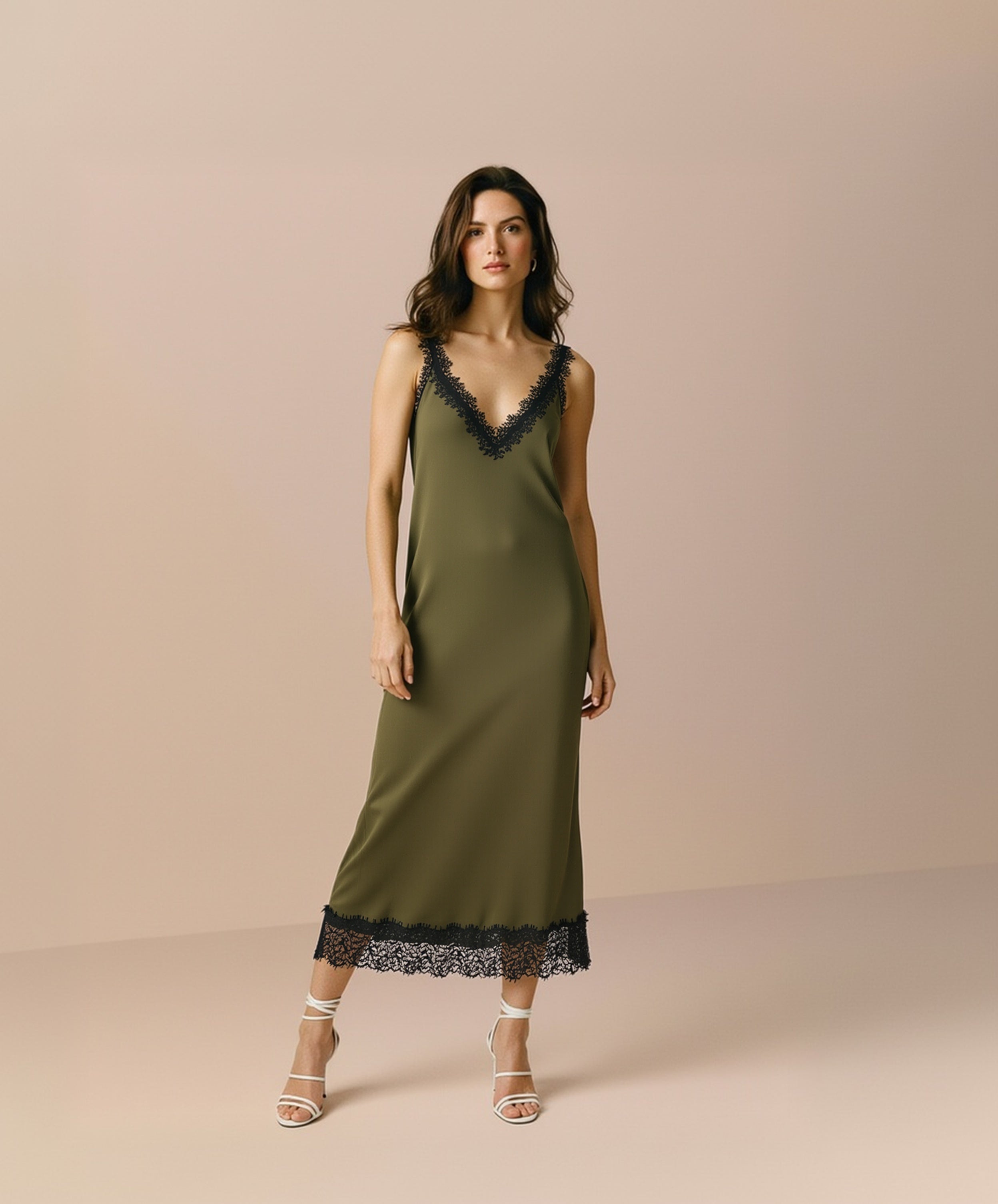 Casual Mid-Length Dress Lace and Mesh Splicing V-Neck Sleeveless Autumn Winter Women's Fashion Straight Skirt Style