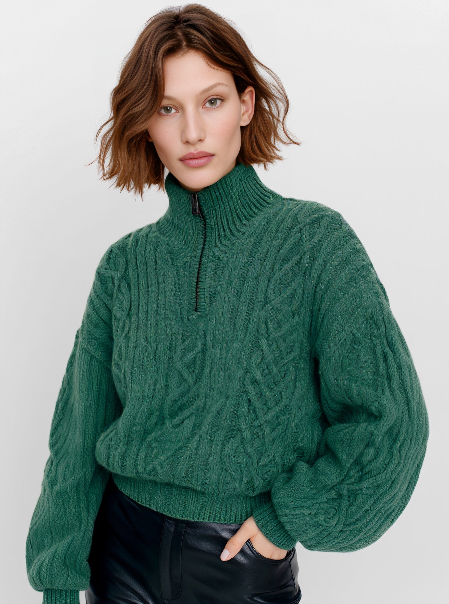 Loose Fit Long Sleeve Sweater Winter Casual Wear Stand Collar Straight Tube Cuff Fashionable Top Women's Clothing