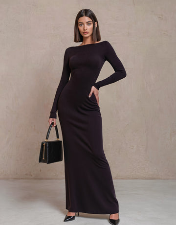 Autumn Casual Tight Fit Dress With Straight Sleeve One Shoulder Neckline Floor Length A-Line Skirt Style Women's Gown