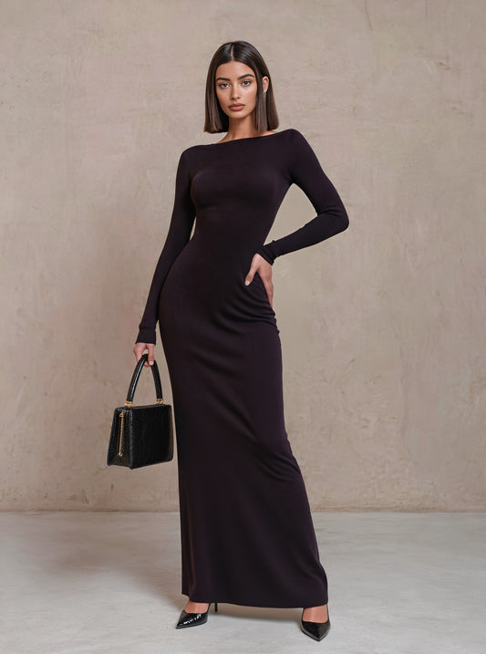 Autumn Casual Tight Fit Dress With Straight Sleeve One Shoulder Neckline Floor Length A-Line Skirt Style Women's Gown