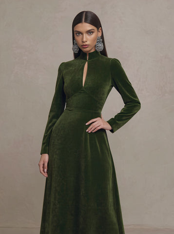 Autumn Tight Fit Midi Dress Chinese Style Qipao Collar Straight Sleeve Casual A-Line Skirt Long Evening Gown Women's Fashion