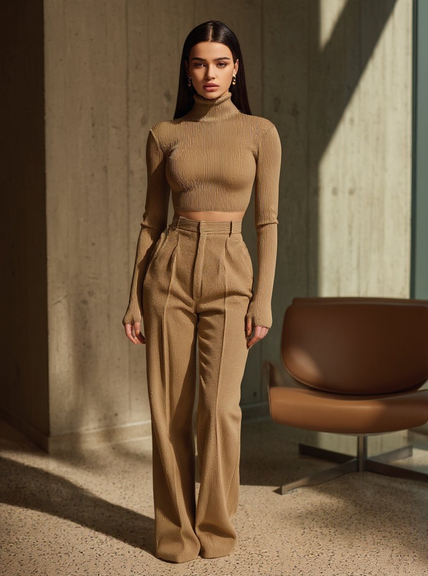 Women's Sets Autumn Casual T-shirt 2025 Plain High Neck Long Sleeve Daily T-shirt