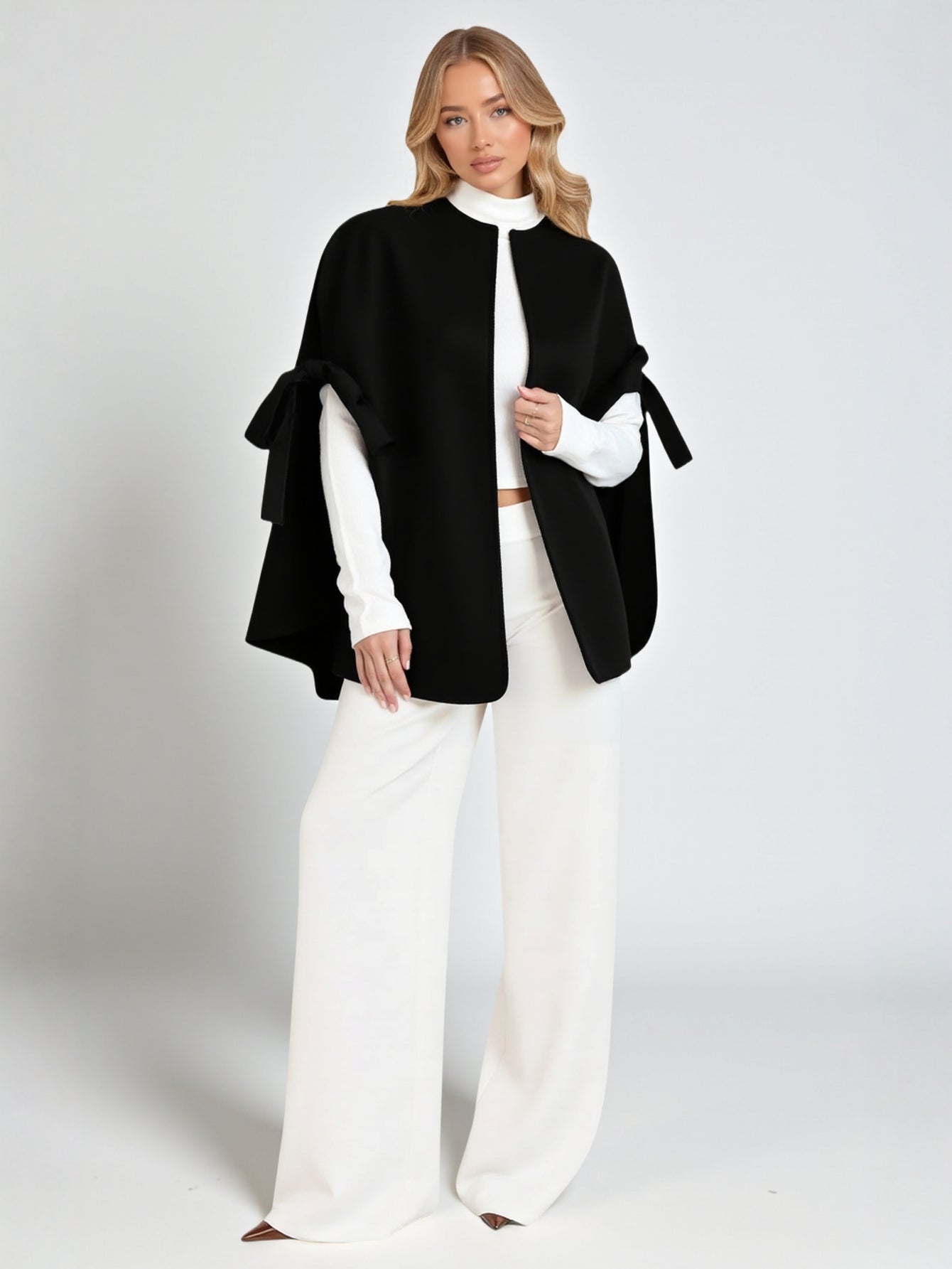 Women's Coats Winter Fashion Comfortable 2025 Plain Long Sleeve Mock Neck Knot Flowy Hem Daily Coats