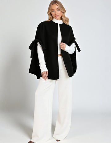 Women's Coats Winter Fashion Comfortable 2025 Plain Long Sleeve Mock Neck Knot Flowy Hem Daily Coats