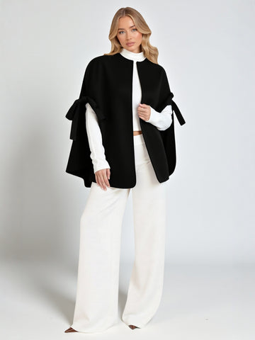 Women's Coats Winter Fashion Comfortable 2025 Plain Long Sleeve Mock Neck Knot Flowy Hem Daily Coats