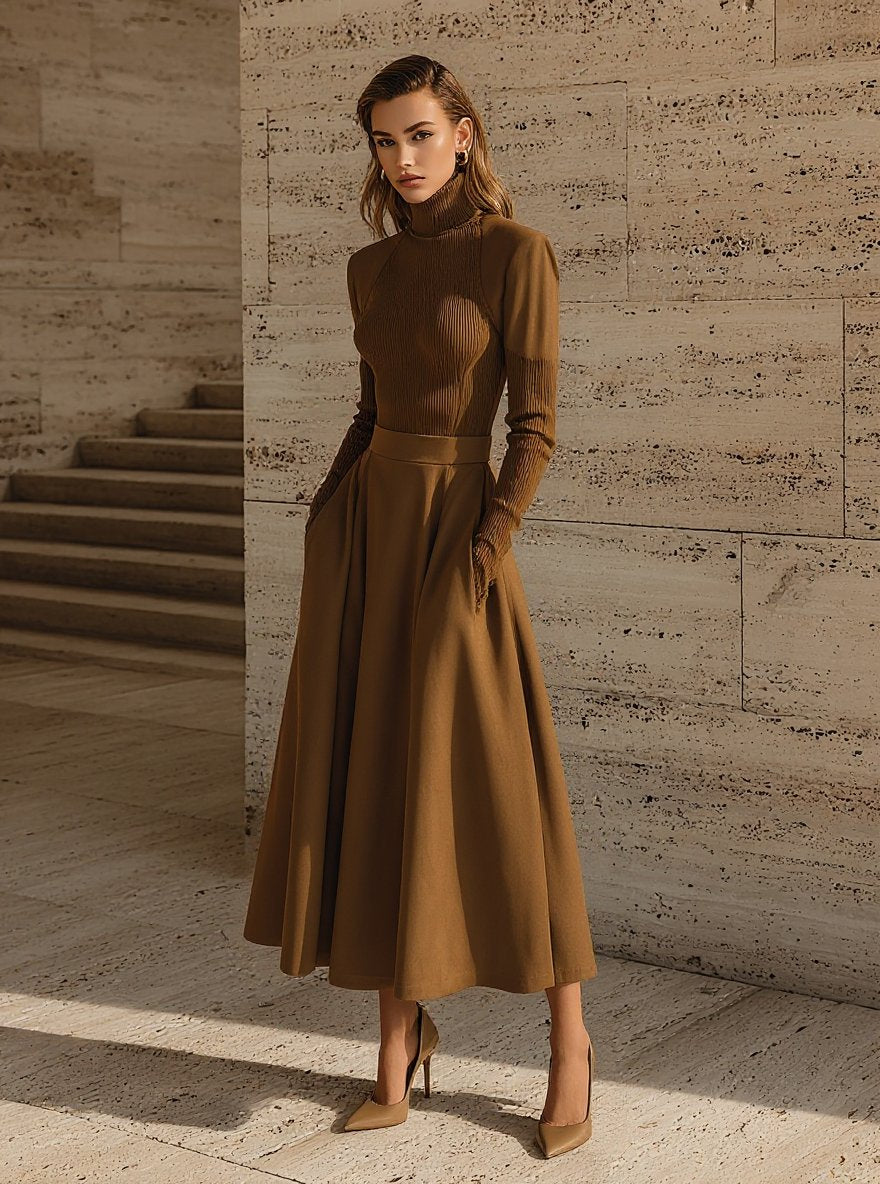 Women's 2025 Street All Seasons Skirts High Waist Full Length Plain Daily Loose Fit Midi Skirts