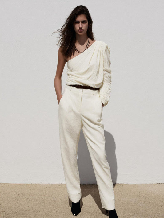 Autumn T-Shirts 2025 Women's French Plain Long Sleeve One-Shoulder Fitting Slim Streetwear T-Shirts