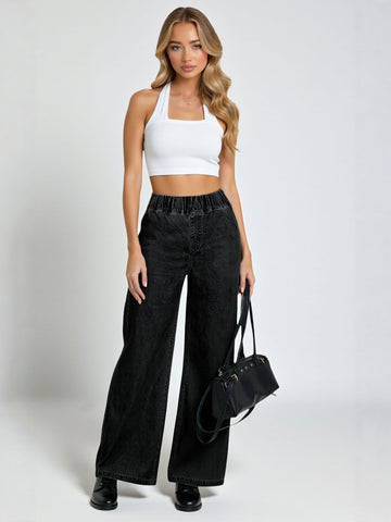 Summer Fashion Draped Retro Women's Jeans European American Style Versatile Long Pants 