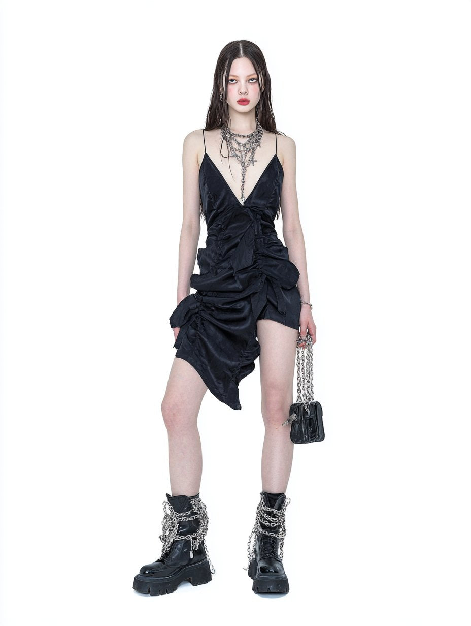 Casual Short Asymmetrical Dress Autumn Fitting Design Strapless Women's Skirt Fashionable Uneven Hemline Casual Style