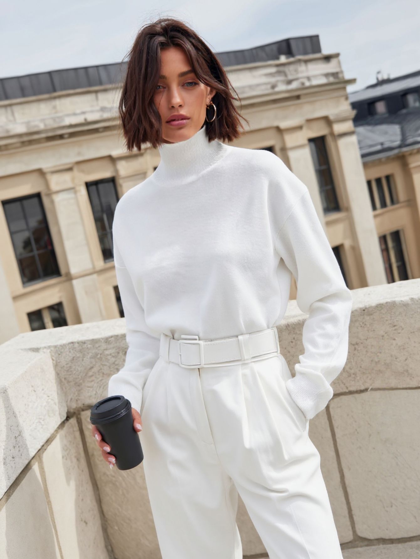 Women's Blouses Autumn Winter Basics Comfortable Simple Plain Drop-Shoulder Sleeve Turtleneck Daily Blouses