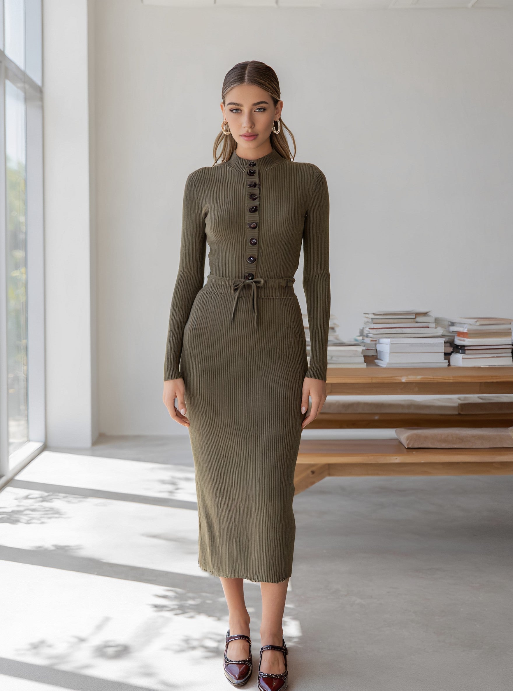 Casual Half High Collar Skirt Suit For Autumn Women's Fashion Ensemble/Twinset Style Elegant Ladylike Look