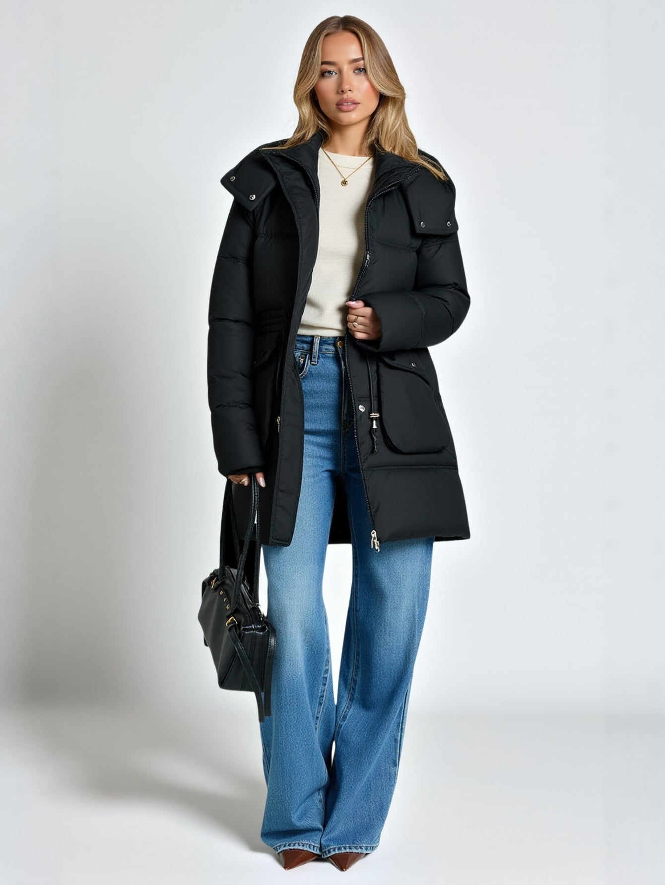 Women's down Cotton-Padded Jacket Thickened Mid-Length Slim Fit Korean Style Over-The-Knee Waist Slimming Winter Coat